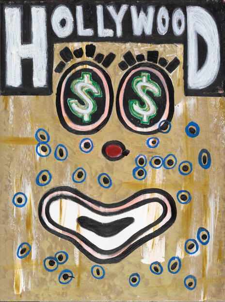 Oscar The Clown | 48 IN. X 36 IN. (Private Collection) 48 in x 36 in. Oil Pastel on Canvas | Challenges how comedy and ridicule have historically masked racial violence and exploitation.