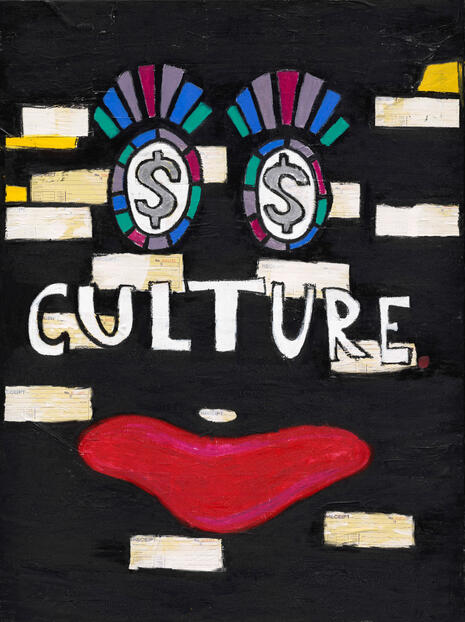 American Beauty | 48 IN. X 36 IN. (Private Collection) 48 in x 36 in. Oil Pastel on Canvas | Critiques beauty standards imposed on Black women through media and popular culture.