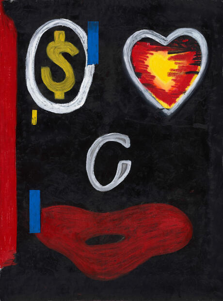 Love is Blind | 48 IN. X 36 IN. (Private Collection) 48 in x 36 in. Oil Pastel on Canvas | Explores desire and distortion within racist caricature.