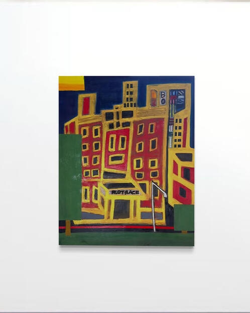 From Red to Rich, 2025 Oil on canvas, 40 × 32 in. Inspired by the Pilot Place building in Norfolk, this work reinterprets redlining maps and redevelopment records to reflect on the erasure of Black neighborhoods and the conversion of exclusio